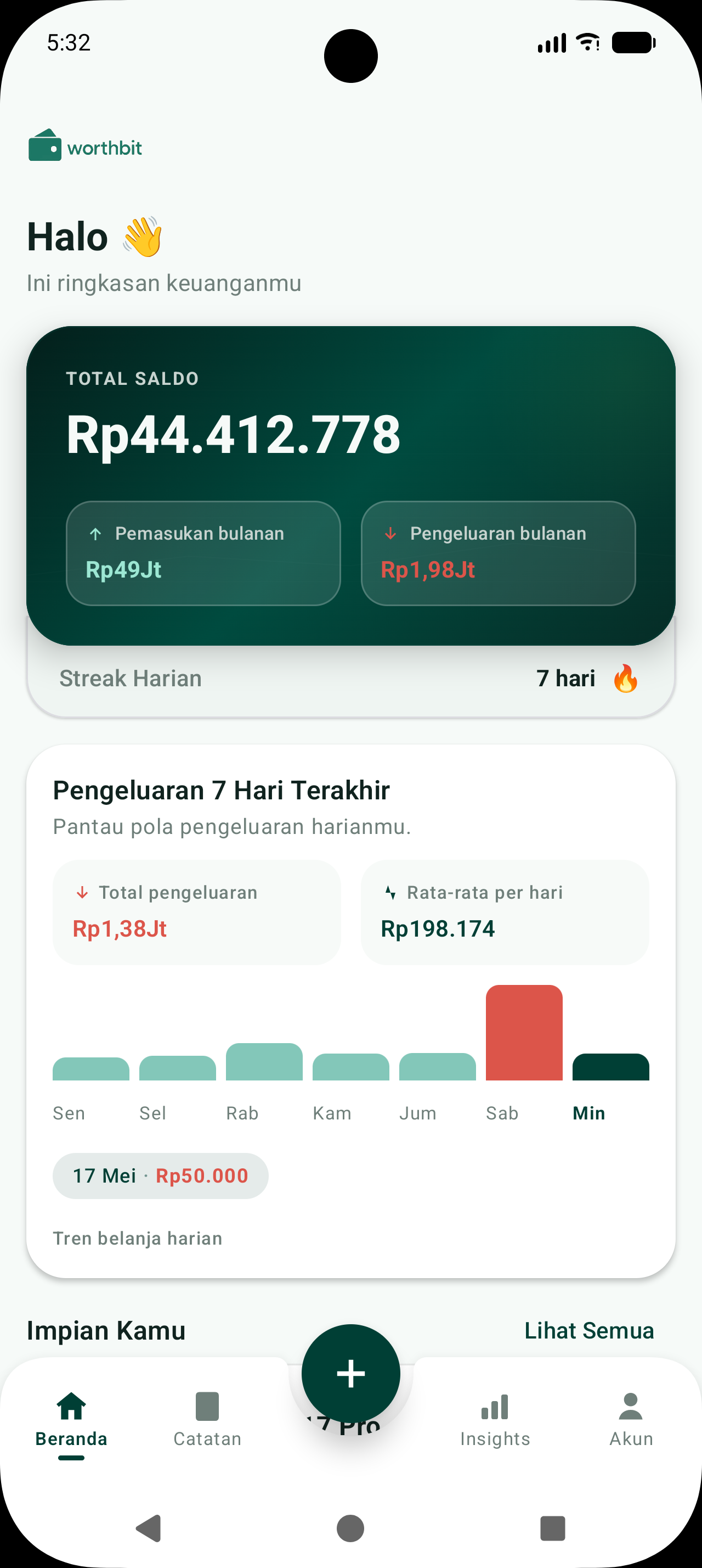 Worthbit home screen preview